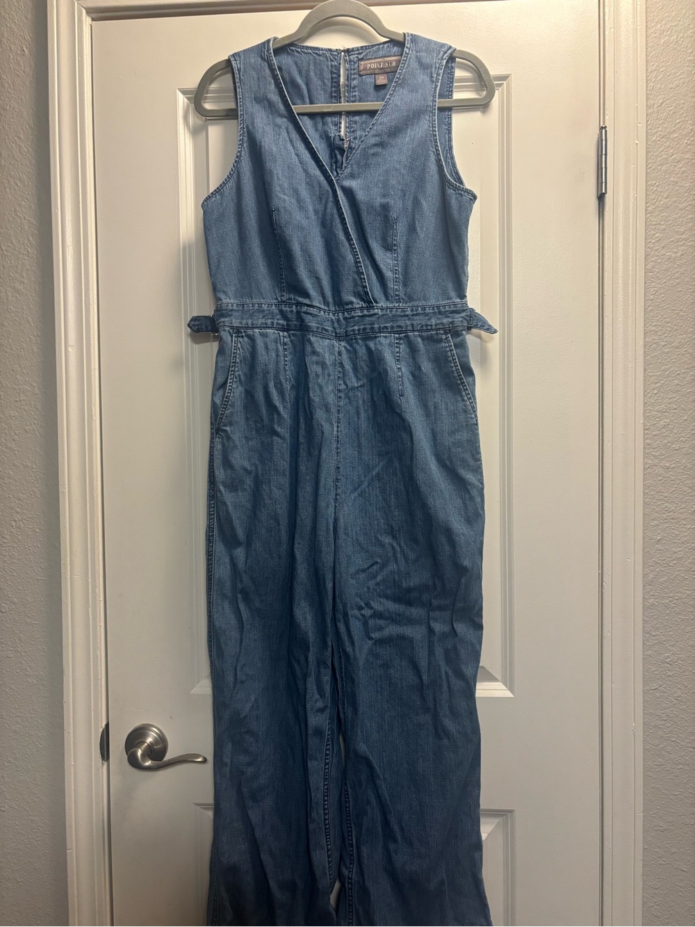 J Crew Point Sur Light Wash Denim Wide Leg Jumpsuit Size 10